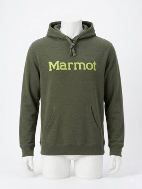Marmot Men’s Coastal Pullover Hoodie Olive Green Lime Logo Size Large